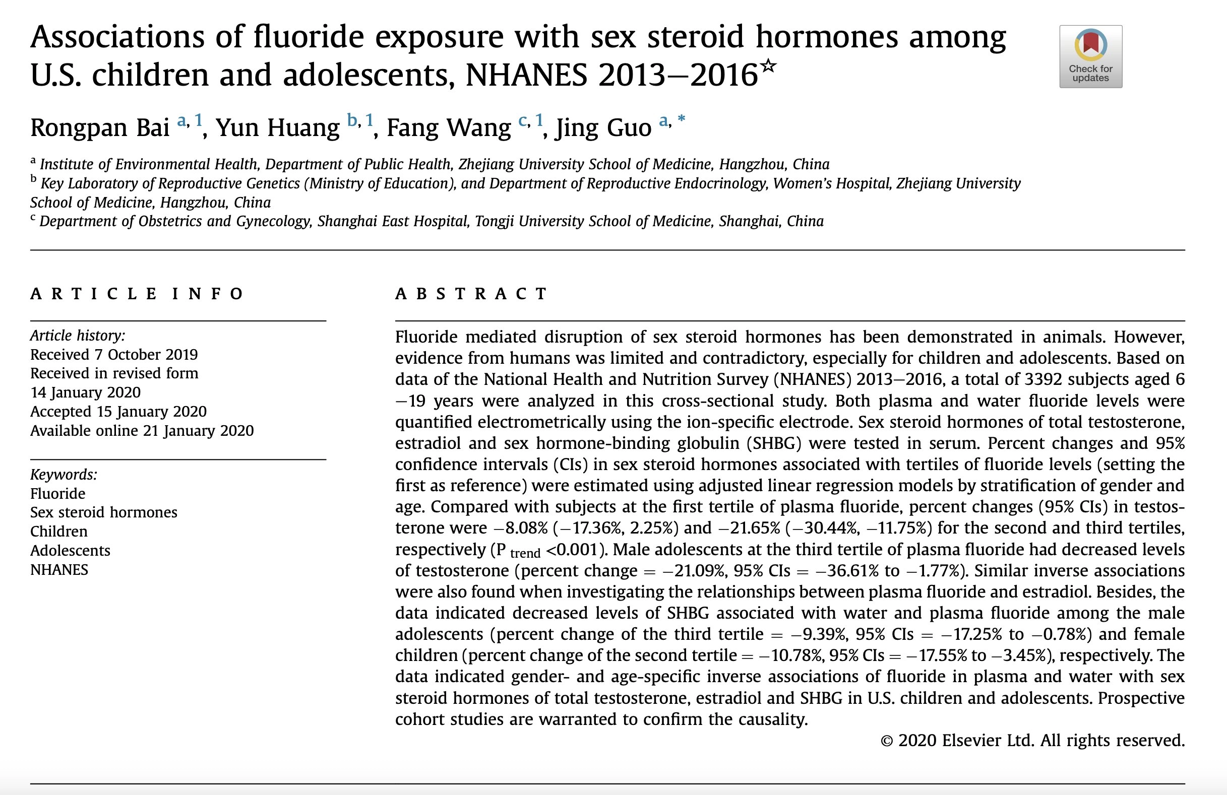 Fluoride interacting with hormones study