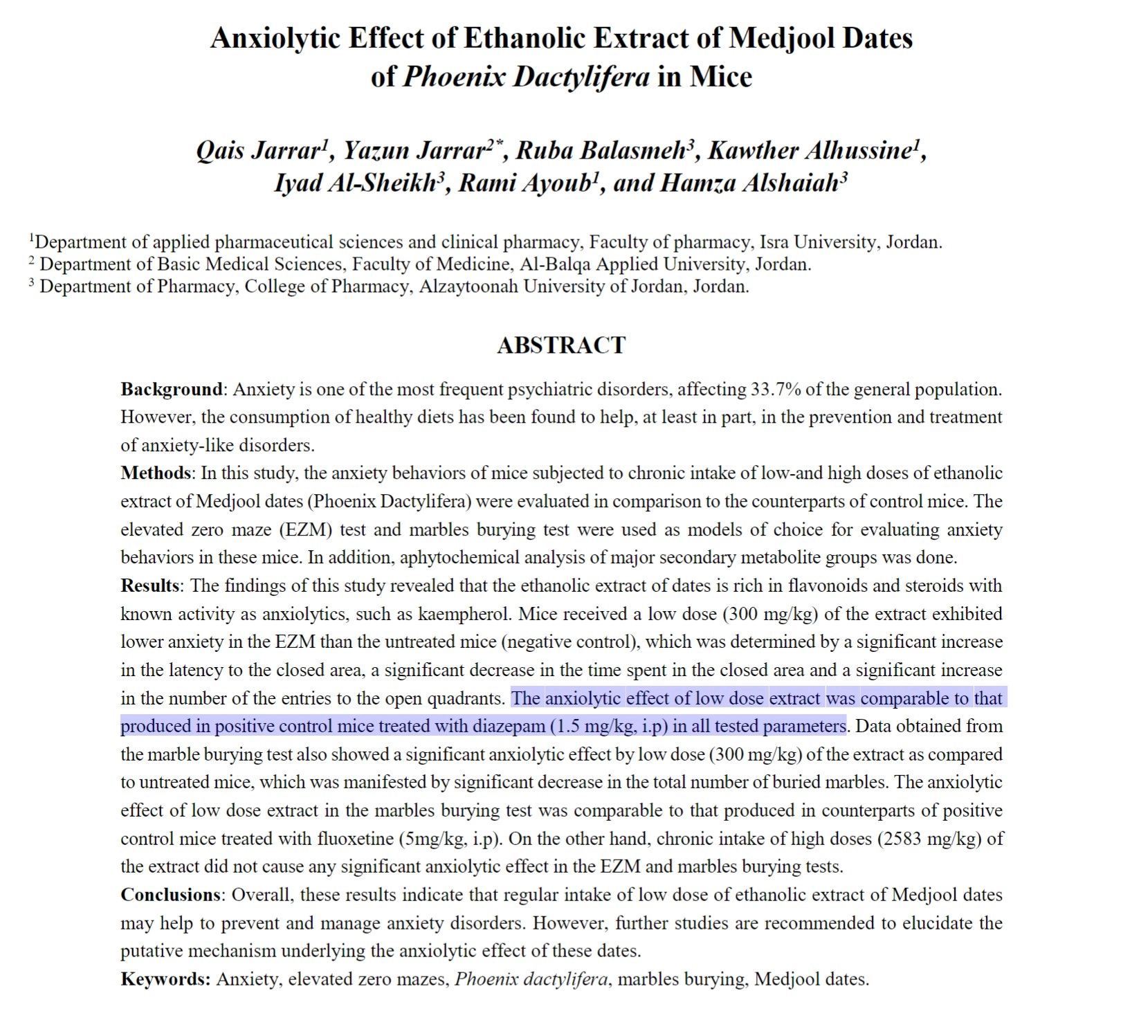 Medjool dates treat anxiety as effectively as anxiolytics in mice study image