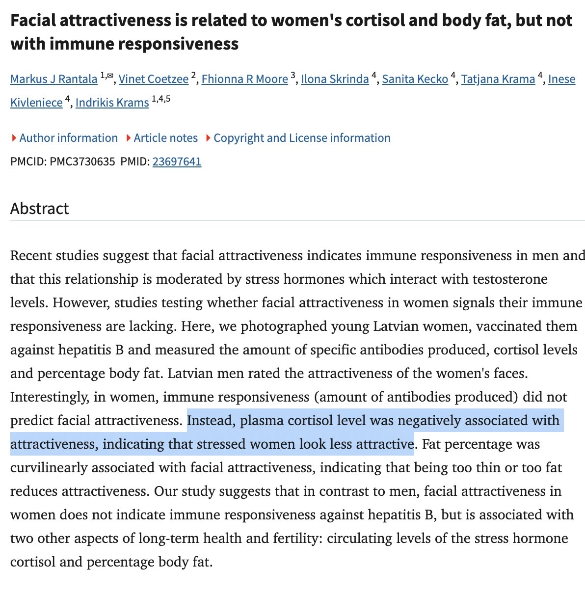 Cortisol and attractiveness study